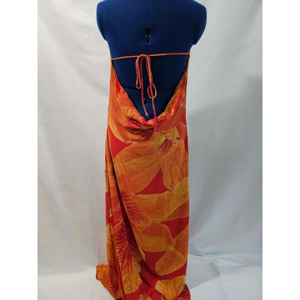 Peppermayo Palawan Mesh Maxi Dress 2XL US 12 Orange Floral Halter Backless